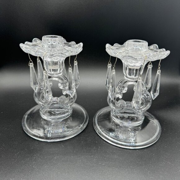 Pottery Barn Olivia Taper Clear Crystal Candle Holder Tear Drop Crystal Accents - Picture 1 of 11
